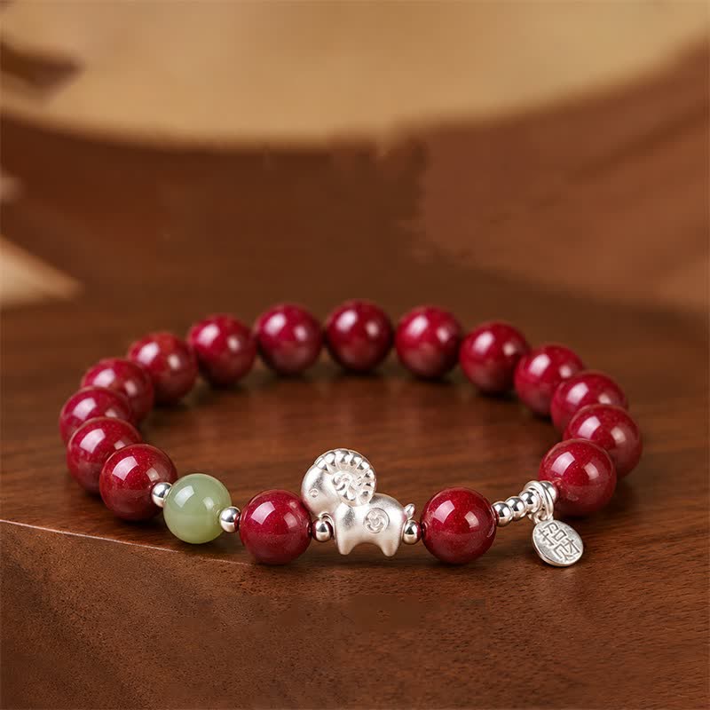 Buddha Stones Year of the Goat 999 Sterling Silver Sheep Zodiac Cinnabar Protection Bead Attract Wealth Bracelet - Cinnabar - 8mm(Wrist Circumference: 5.9-6.3  in / 15-16cm) - image 0
