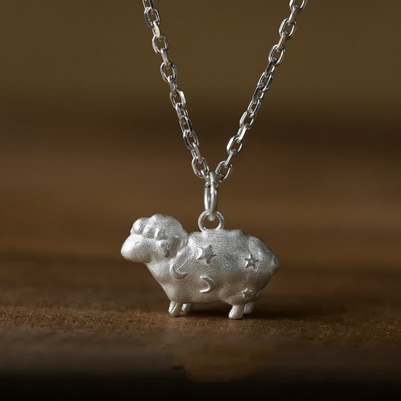 Buddha Stones Year of the Goat Sterling Silver Chinese Zodiac Lamb Moon Star Pendant Necklace Of Purity And Luck - 55 cm Chain - image 0