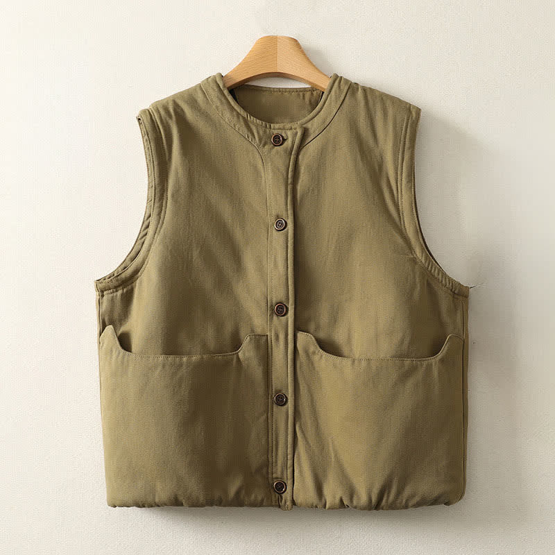 Buddha Stones Fall Winter Casual Button-Up Solid Tank Top Women's Vest With Pockets - DarkKhaki - US8-10，UK/AU12-14，EU40-42 (XL) - image 16