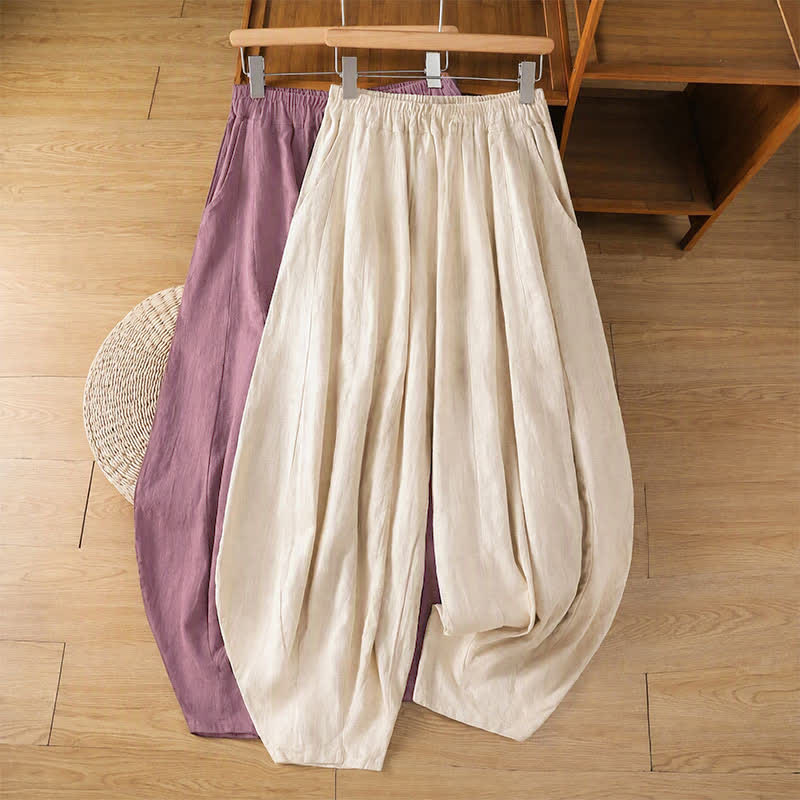 Buddha Stones Spring Summer Classic Casual Drawstring Solid Cropped Pants Women's Harem Pants With Pockets - image 0