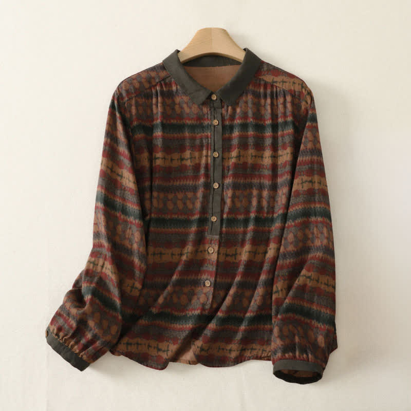 Buddha Stones Fall Casual Retro Button-Up Plaid Women's Long Sleeve Shirts - SaddleBrown - US4-16, UK/AU8-20, EU36-48 (F) - image 0