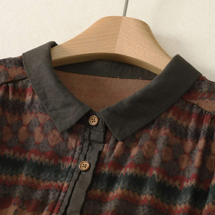 Buddha Stones Fall Casual Retro Button-Up Plaid Women's Long Sleeve Shirts - image 1