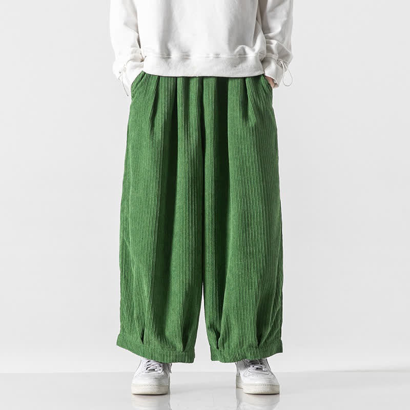 Buddha Stones Spring Fall Casual Minimalist Drawstring Solid Cropped Pants Corduroy Men's Wide Leg Pants With Pockets - ForestGreen - US/UK/AU46, EU56 (5XL) - image 28