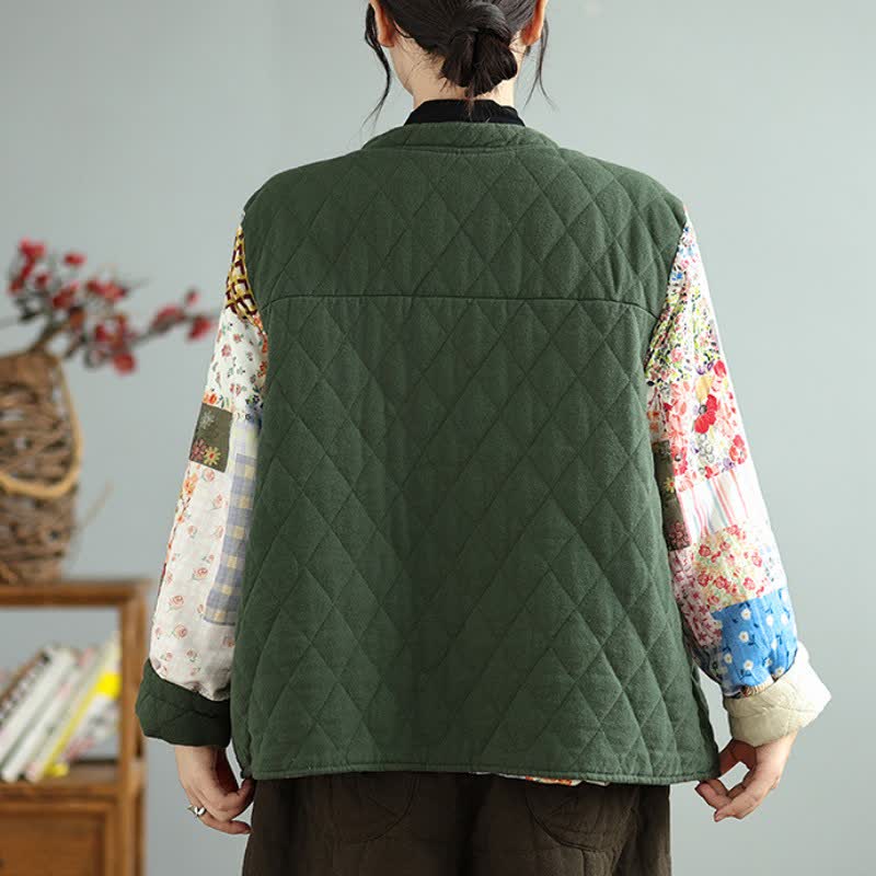 Buddha Stones Fall Winter Vintage Casual Button-Up Floral Patchwork Reversible Design Women's Jacket With Pockets - image 5