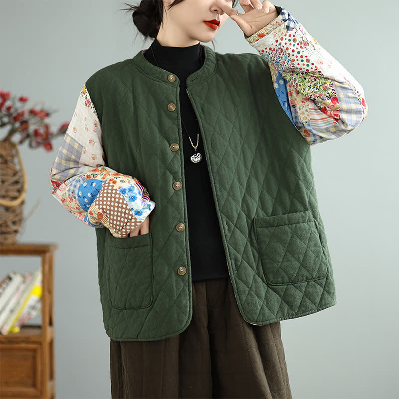 Buddha Stones Fall Winter Vintage Casual Button-Up Floral Patchwork Reversible Design Women's Jacket With Pockets - image 1