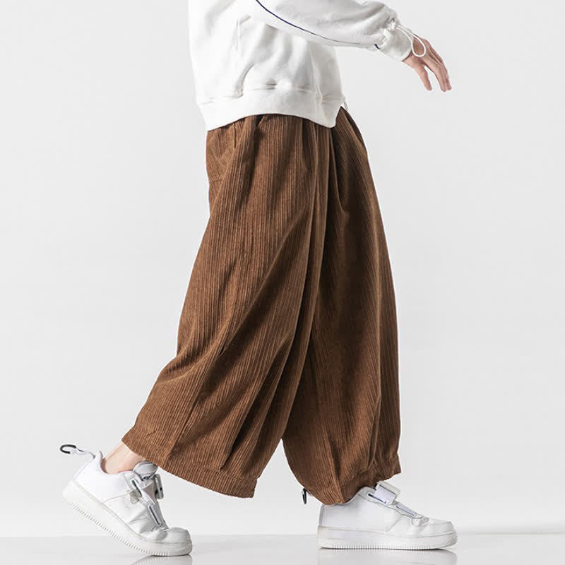 Buddha Stones Spring Fall Casual Minimalist Drawstring Solid Cropped Pants Corduroy Men's Wide Leg Pants With Pockets - image 11