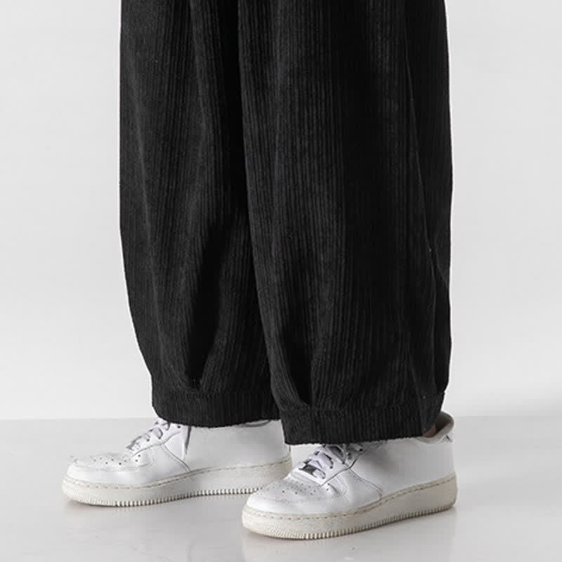 Buddha Stones Spring Fall Casual Minimalist Drawstring Solid Cropped Pants Corduroy Men's Wide Leg Pants With Pockets - image 27