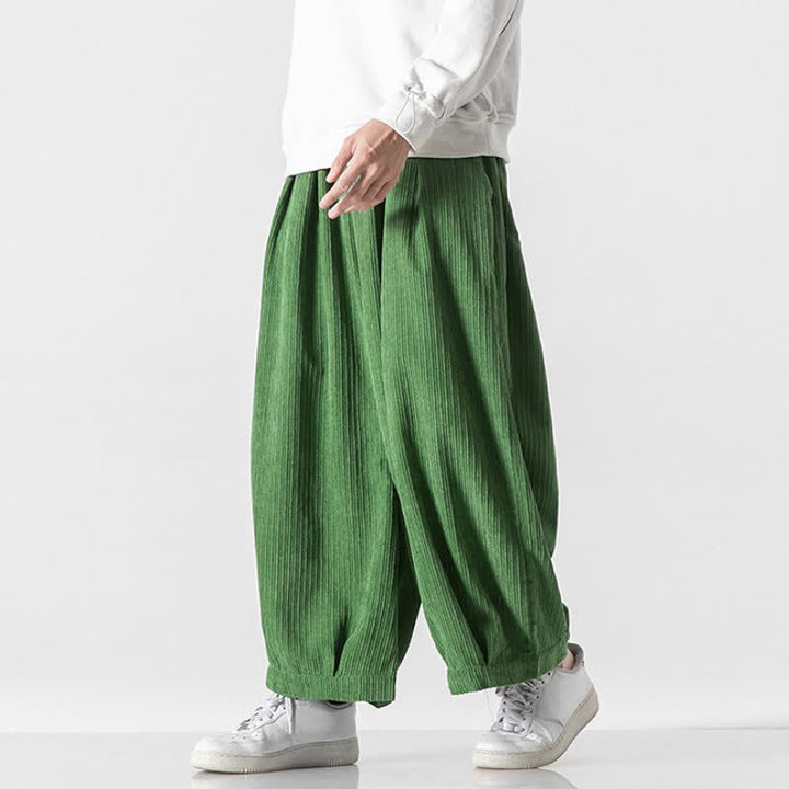 Buddha Stones Spring Fall Casual Minimalist Drawstring Solid Cropped Pants Corduroy Men's Wide Leg Pants With Pockets - image 33
