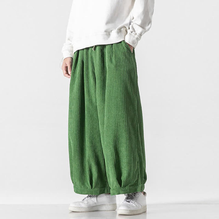 Buddha Stones Spring Fall Casual Minimalist Drawstring Solid Cropped Pants Corduroy Men's Wide Leg Pants With Pockets - image 35