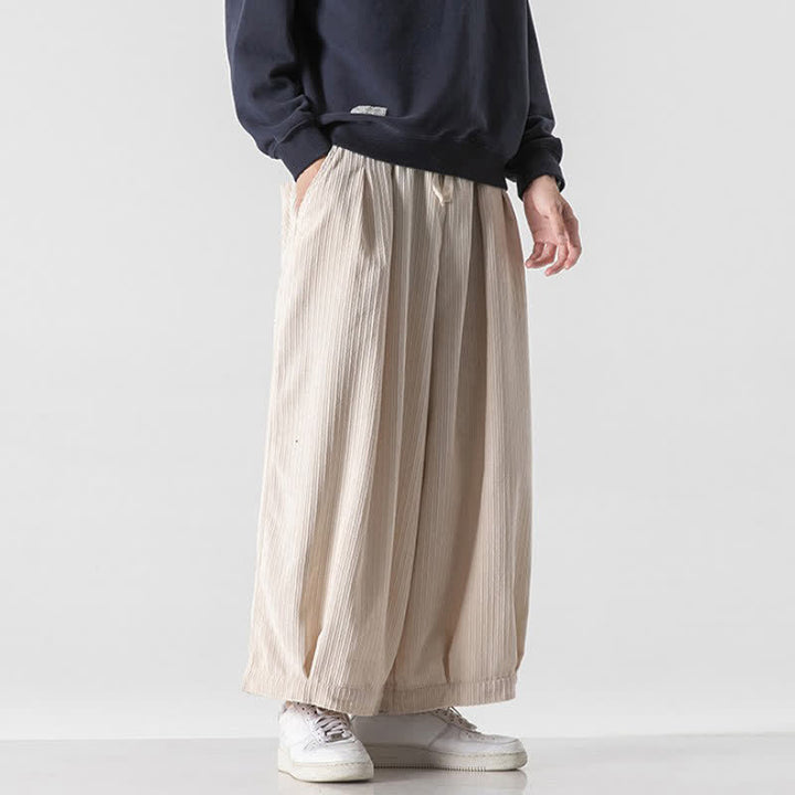 Buddha Stones Spring Fall Casual Minimalist Drawstring Solid Cropped Pants Corduroy Men's Wide Leg Pants With Pockets - image 38