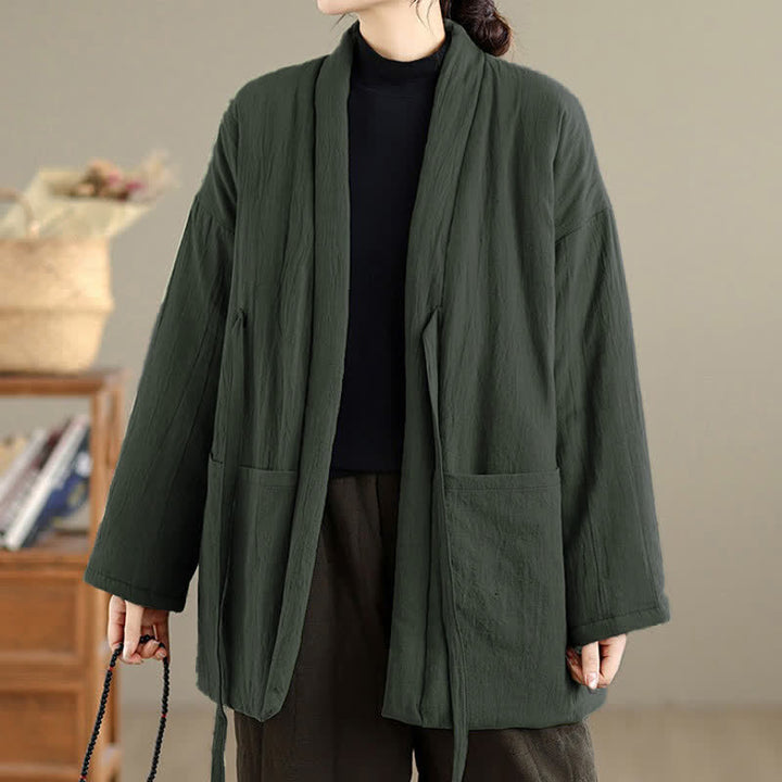 Buddha Stones Fall Winter Casual Minimalist Solid Women's Kimono With Pockets - image 5