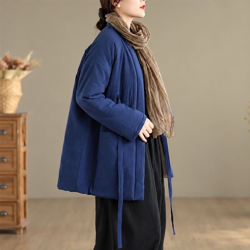 Buddha Stones Fall Winter Casual Minimalist Solid Women's Kimono With Pockets - image 13