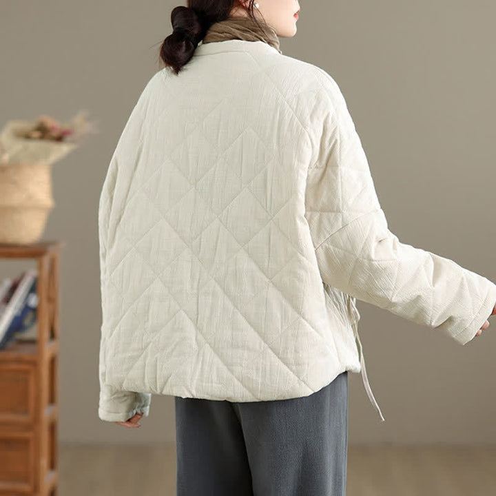Buddha Stones Fall Winter Casual Minimalist Quilted Design Drawstring Solid Cropped Women's Kimono With Pockets - image 19