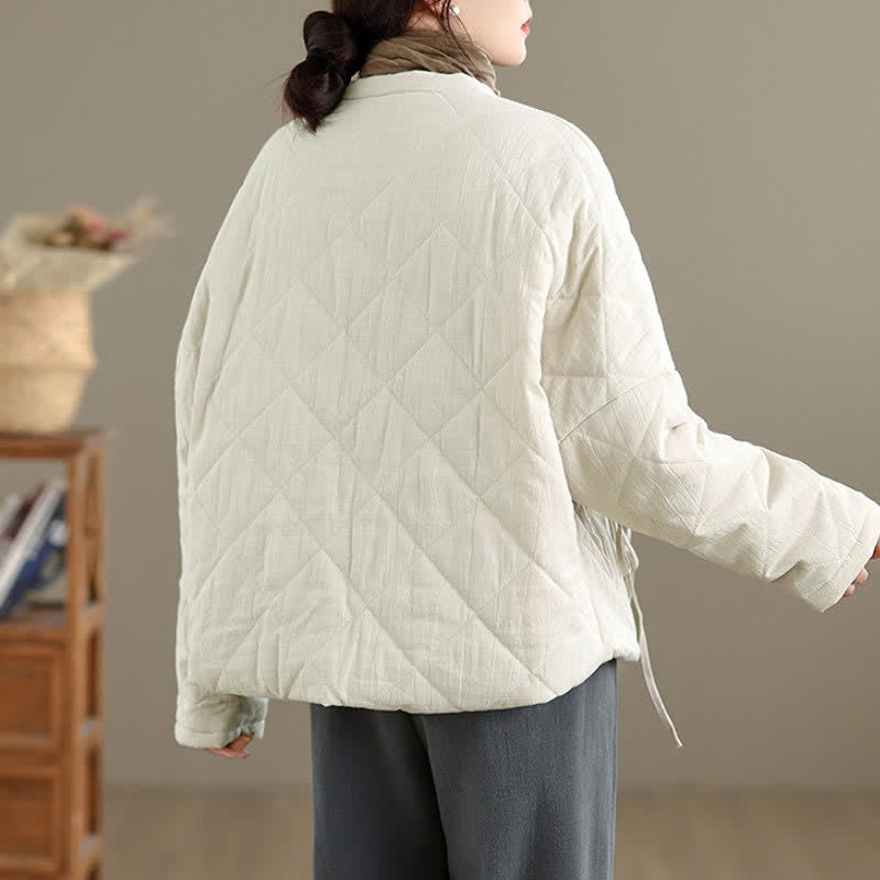 Buddha Stones Fall Winter Casual Minimalist Quilted Design Drawstring Solid Cropped Women's Kimono With Pockets - image 19