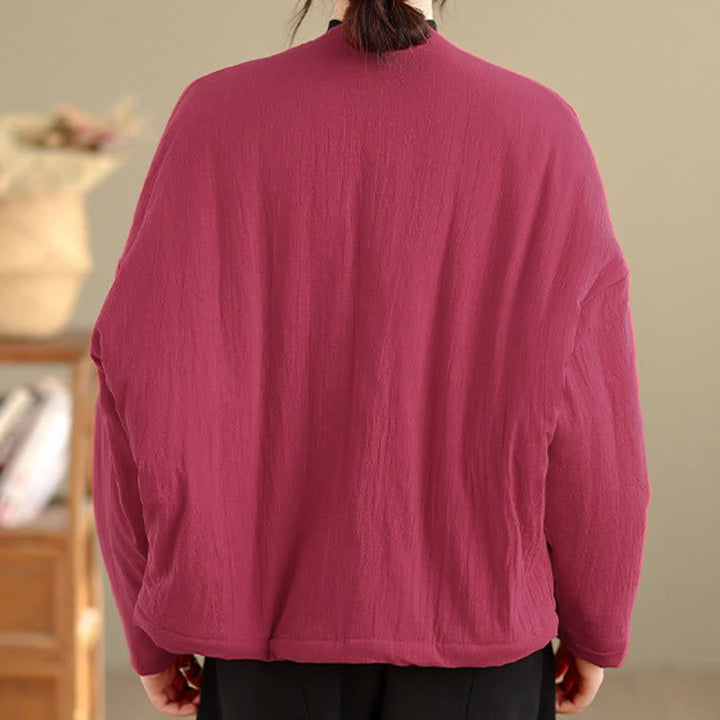 Buddha Stones Fall Winter Casual Tang Style Frog Button Solid Cropped Women's Kimono With Pockets - image 16