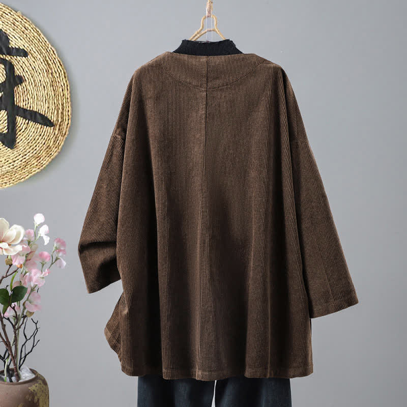 Buddha Stones Fall Winter Vintage Simple Button-Up Solid Corduroy Women's Jacket With Pockets - image 1