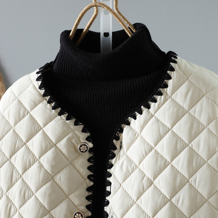 Buddha Stones Winter Casual Vintage Button-Up Geometric Rhombus Design Women's Jacket With Pockets - image 2