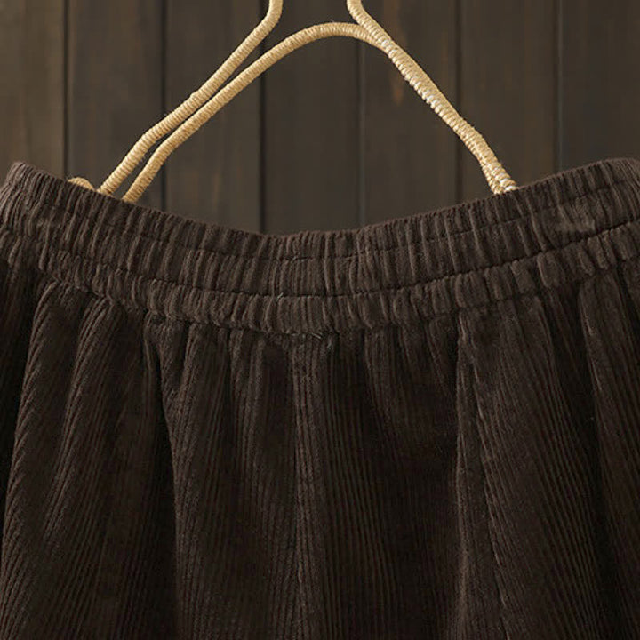 Buddha Stones Fall Winter Casual Drawstring Solid Corduroy Capri Pants Corduroy Women's Wide Leg Pants With Pockets - image 3