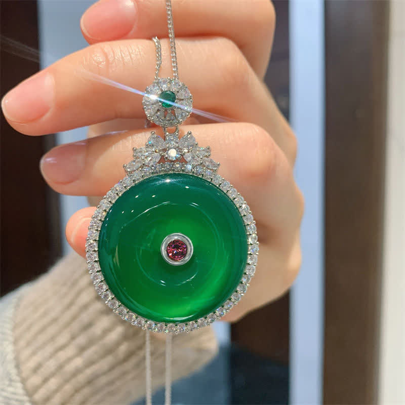 Green Chalcedony Round Peace Buckle Strength Necklace Pendant - Green Chalcedony(Strength♥Courage) - image 0