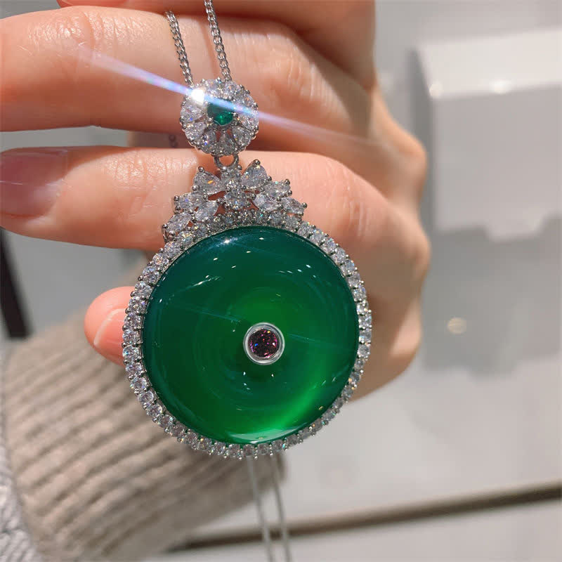 Green Chalcedony Round Peace Buckle Strength Necklace Pendant - image 3