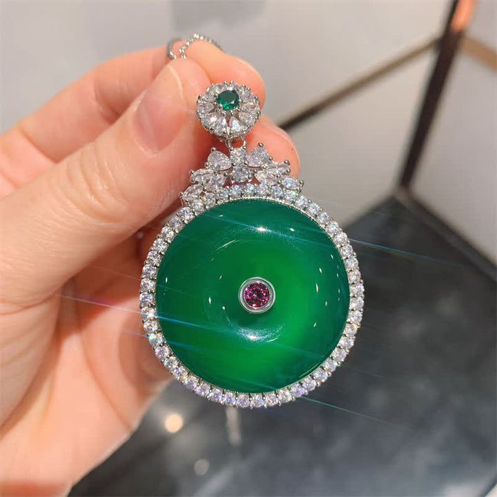 Green Chalcedony Round Peace Buckle Strength Necklace Pendant - image 2