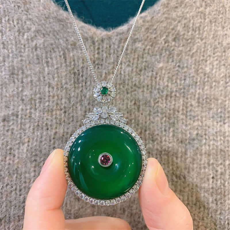 Green Chalcedony Round Peace Buckle Strength Necklace Pendant - image 5