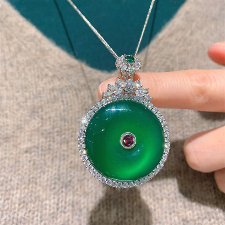 Green Chalcedony Round Peace Buckle Strength Necklace Pendant - image 4