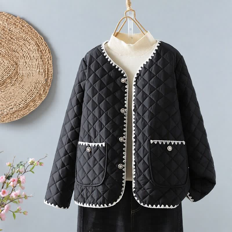 Buddha Stones Winter Casual Vintage Button-Up Geometric Rhombus Design Women's Jacket With Pockets - Black - US6, UK/AU10, EU38 (XL) - image 11