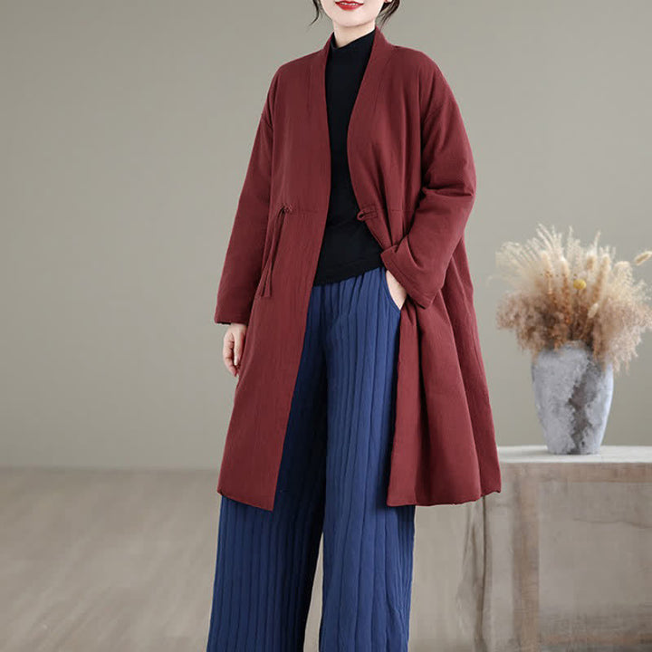 Buddha Stones Winter Casual Minimalist Drawstring Solid Women's Coat With Pockets - image 2