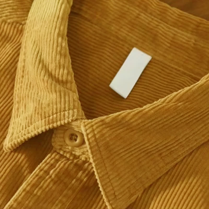 Buddha Stones Fall Casual Vintage Button-Up Solid Corduroy Men's Long Sleeve Shirts With Patch Pockets - image 1