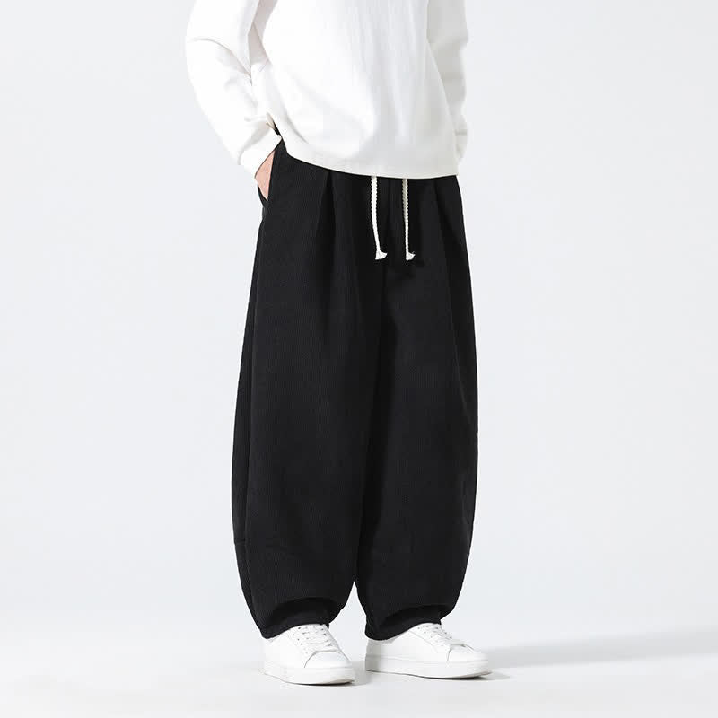 Buddha Stones Fall Winter Casual Minimalist Drawstring Solid Ankle Pants Men's Straight Leg Pants With Pockets - Black - US/UK/AU46, EU56 (5XL) - image 7