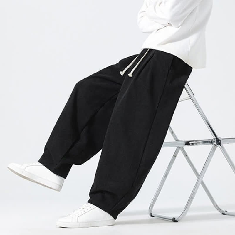 Buddha Stones Fall Winter Casual Minimalist Drawstring Solid Ankle Pants Men's Straight Leg Pants With Pockets - image 12