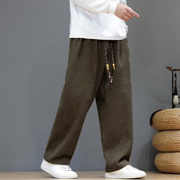 Buddha Stones Fall Winter Plain Classic Drawstring Solid Ankle Pants Corduroy Men's Straight Leg Pants With Pockets - image 9