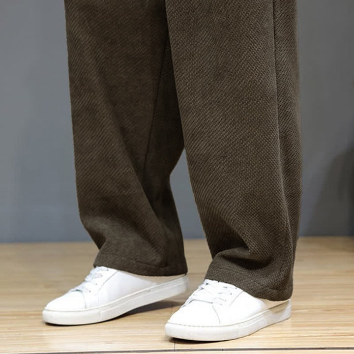 Buddha Stones Fall Winter Plain Classic Drawstring Solid Ankle Pants Corduroy Men's Straight Leg Pants With Pockets - image 10