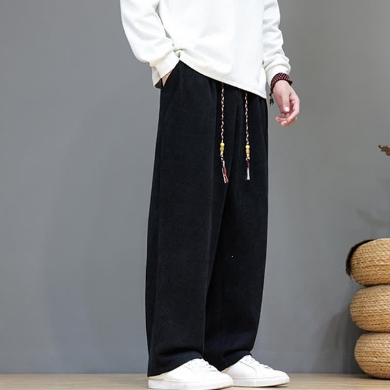 Buddha Stones Fall Winter Plain Classic Drawstring Solid Ankle Pants Corduroy Men's Straight Leg Pants With Pockets - image 12