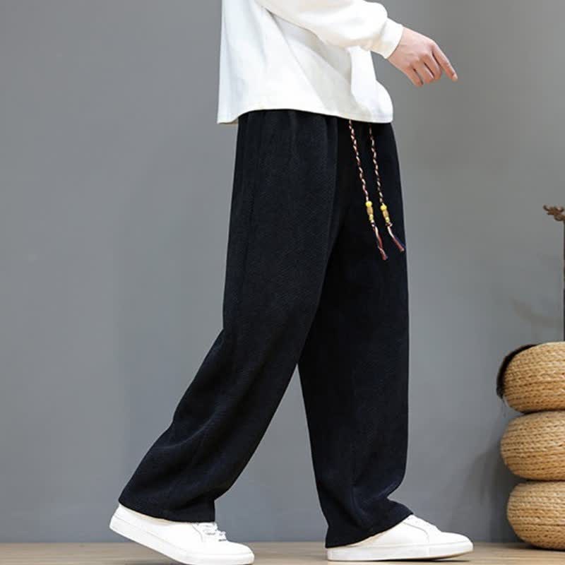 Buddha Stones Fall Winter Plain Classic Drawstring Solid Ankle Pants Corduroy Men's Straight Leg Pants With Pockets - image 13