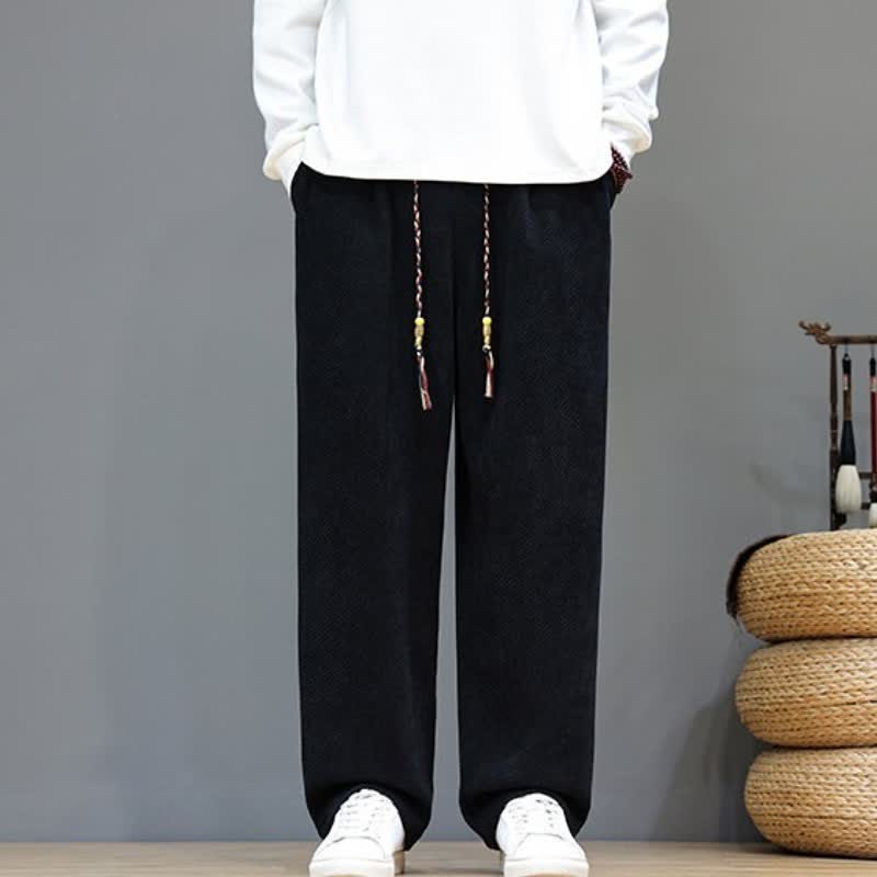 Buddha Stones Fall Winter Plain Classic Drawstring Solid Ankle Pants Corduroy Men's Straight Leg Pants With Pockets - image 14
