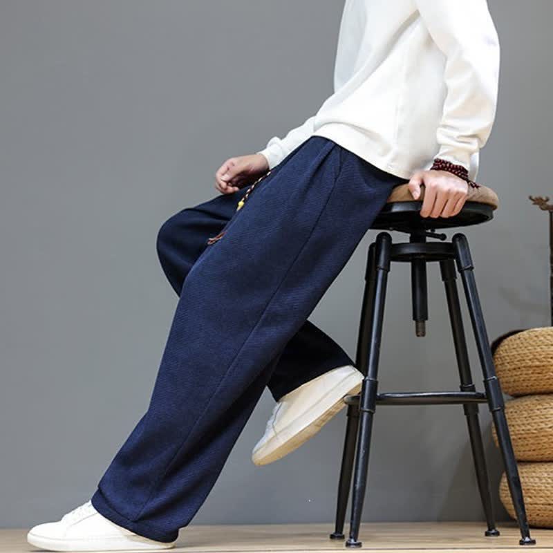 Buddha Stones Fall Winter Plain Classic Drawstring Solid Ankle Pants Corduroy Men's Straight Leg Pants With Pockets - image 26