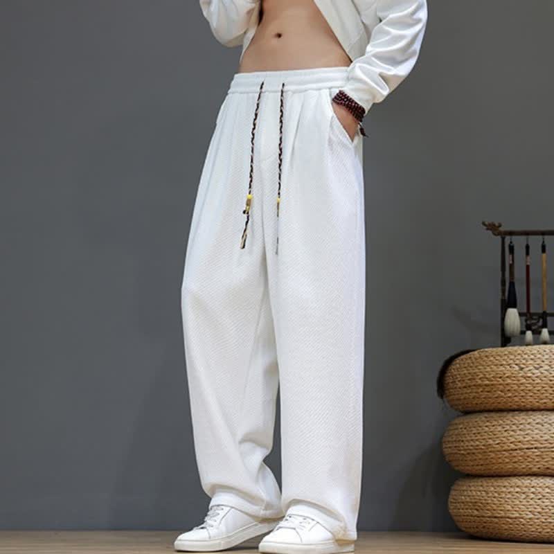 Buddha Stones Fall Winter Plain Classic Drawstring Solid Ankle Pants Corduroy Men's Straight Leg Pants With Pockets - image 34