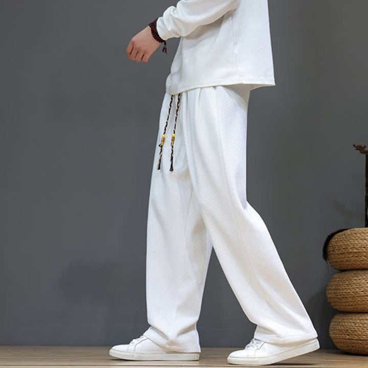Buddha Stones Fall Winter Plain Classic Drawstring Solid Ankle Pants Corduroy Men's Straight Leg Pants With Pockets - image 33