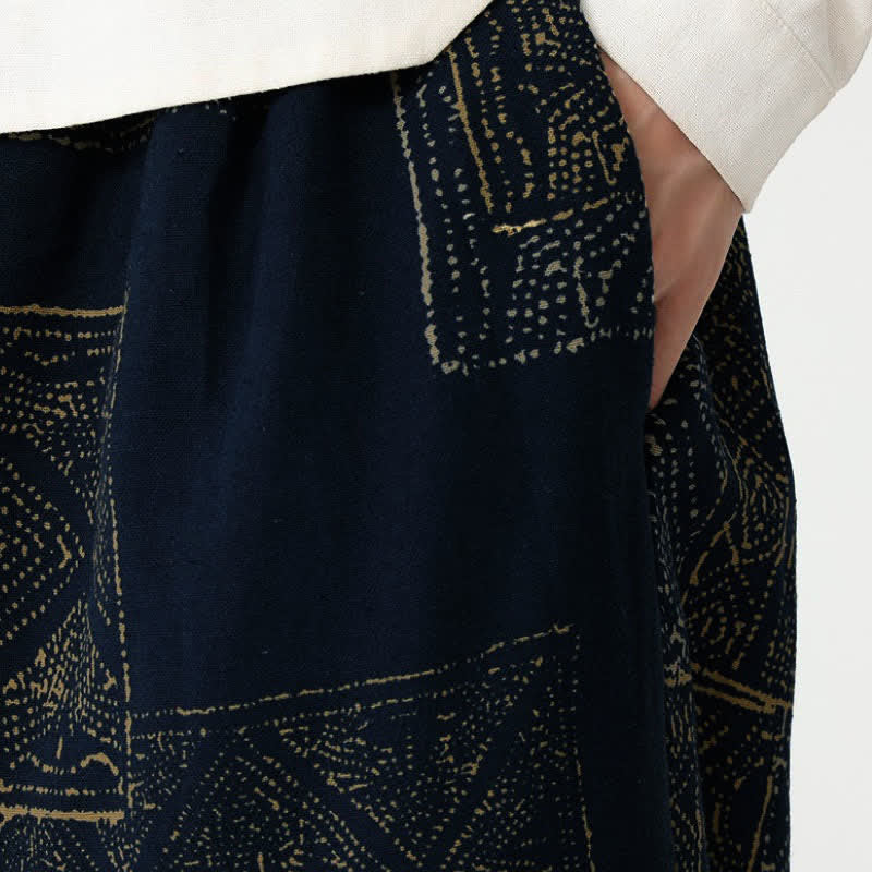 Buddha Stones Spring Fall Vintage Casual Drawstring Geometric Cropped Pants Men's Harem Pants With Pockets - image 10