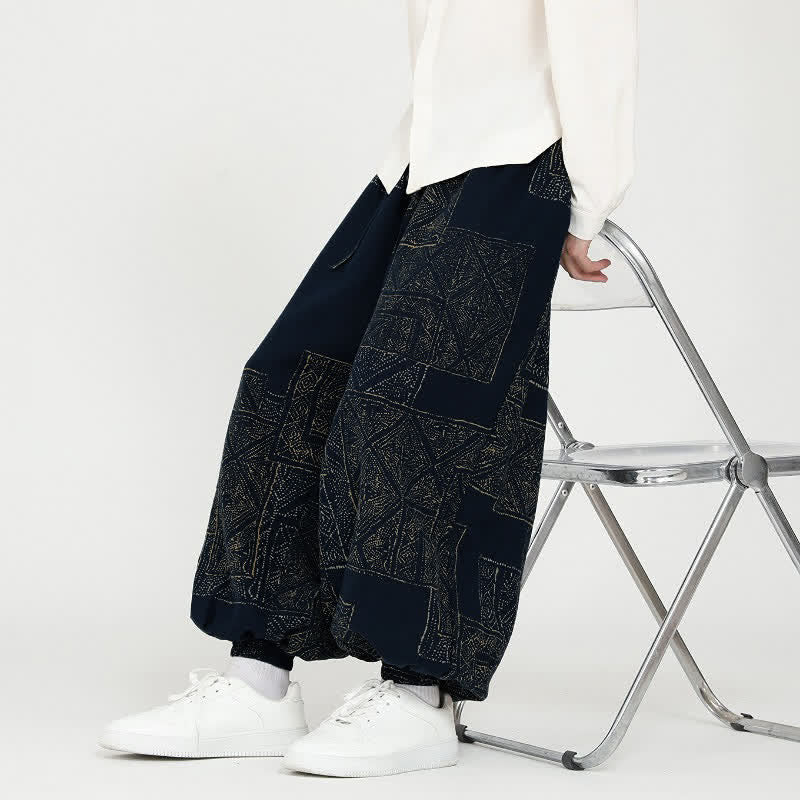 Buddha Stones Spring Fall Vintage Casual Drawstring Geometric Cropped Pants Men's Harem Pants With Pockets - image 6