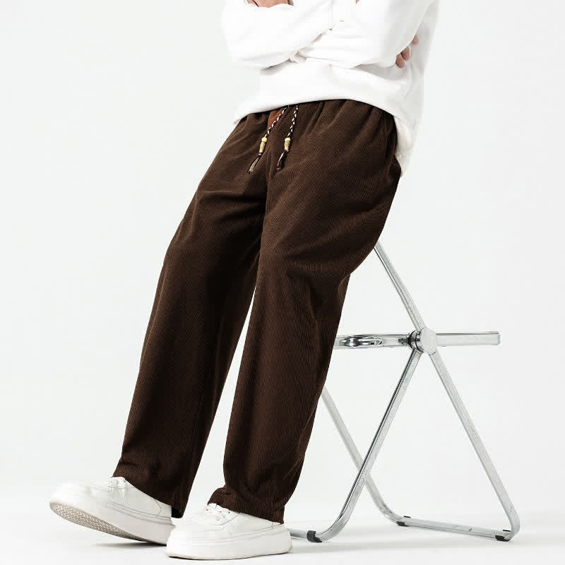 Buddha Stones Fall Winter Casual Boho Drawstring Solid Ankle Pants Corduroy Men's Straight Leg Pants With Pockets - image 7