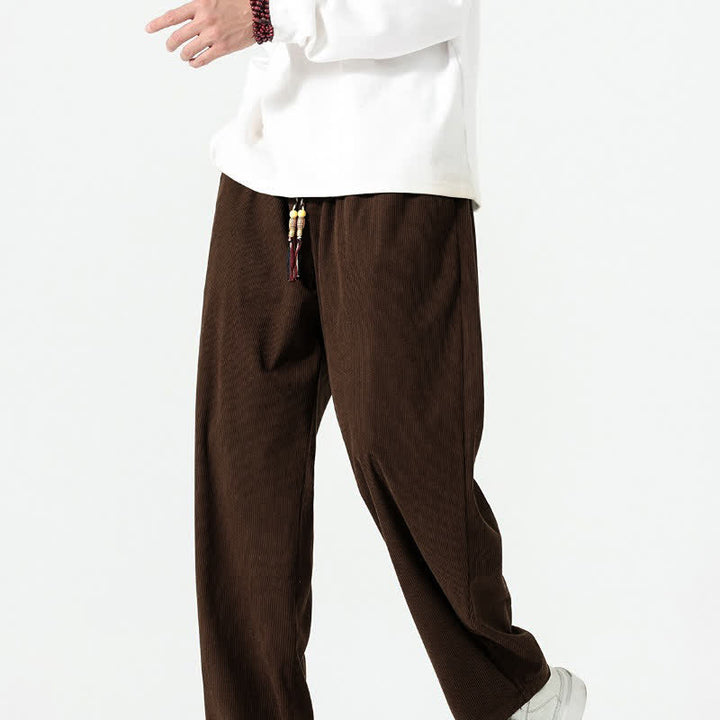 Buddha Stones Fall Winter Casual Boho Drawstring Solid Ankle Pants Corduroy Men's Straight Leg Pants With Pockets - image 8