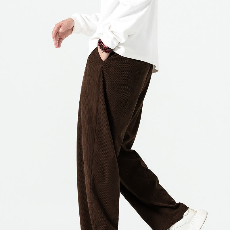 Buddha Stones Fall Winter Casual Boho Drawstring Solid Ankle Pants Corduroy Men's Straight Leg Pants With Pockets - image 9