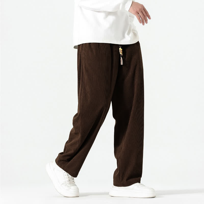 Buddha Stones Fall Winter Casual Boho Drawstring Solid Ankle Pants Corduroy Men's Straight Leg Pants With Pockets - image 2