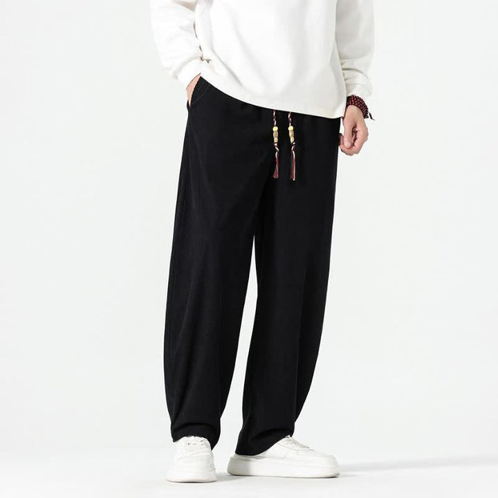 Buddha Stones Fall Winter Casual Boho Drawstring Solid Ankle Pants Corduroy Men's Straight Leg Pants With Pockets - image 16