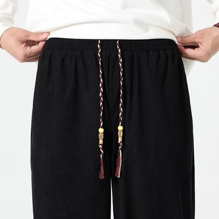 Buddha Stones Fall Winter Casual Boho Drawstring Solid Ankle Pants Corduroy Men's Straight Leg Pants With Pockets - image 23