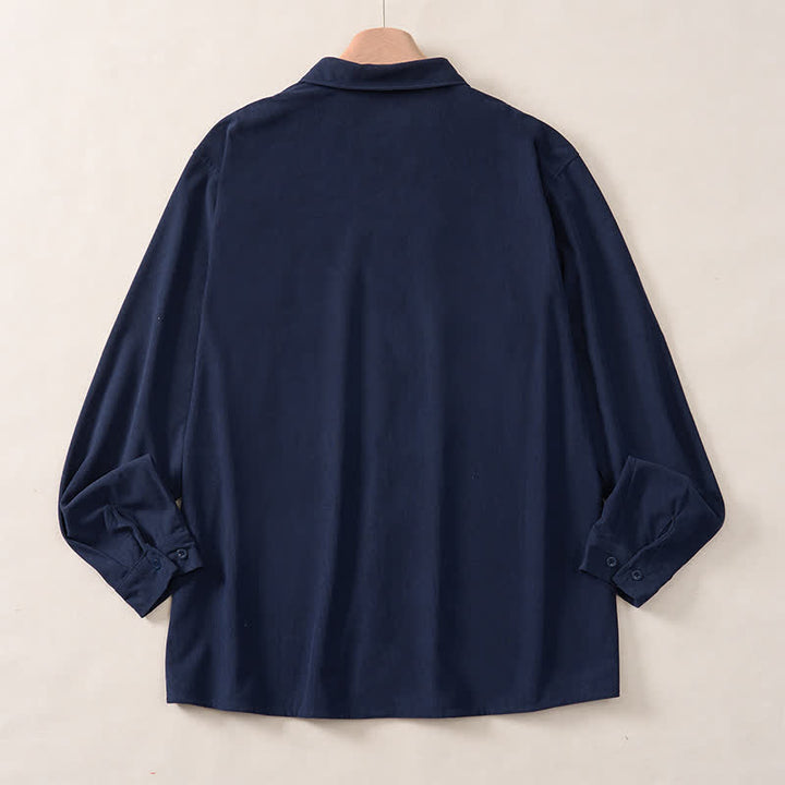 Buddha Stones Spring Casual Simple Solid Corduroy Men's Long Sleeve Shirts With Patch Pockets - image 19