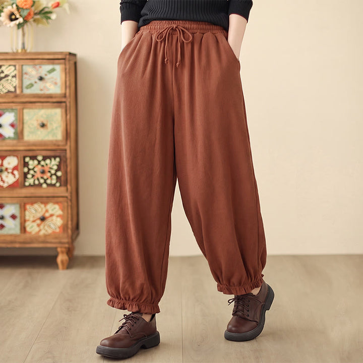 Buddha Stones Spring Casual Minimalist Drawstring Solid Ankle Pants Women's Harem Pants With Pockets - Sienna - US12, UK/AU16, EU44 (2XL) - image 8
